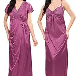 Women's Satin Nightgown Set, Long Maxi Length, Emerald Green, 2-Piece Pack with Wrap and Slip Style-image-17