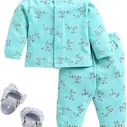 wonderchild Night Suit Set for Baby Girl | Full-Sleeve Cotton Top & Pant with Floral Print | Stylish Sleepsuit for Newborn, Toddler | Green-picture-25