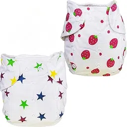 Babymoon Washable Baby Diaper Premium Cloth Diaper Reusable, Adjustable Size, Waterproof, Pocket Cloth Diaper Nappie (Without Insert) (Pack of 2, Strawberry Bunny & Star Teddy) image 1