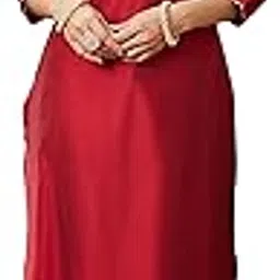janasya Women's Maroon Chanderi Silk Zari Yoke Embroidered Straight Kurta-picture-12