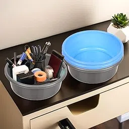 Pack of 4 Desk Organizer | Stationery Organizer Tub | Multipurpose Storage Organizer | Office Supplies Organizer for Pen-Pencil-Staplers | Desktop Organizer | 4 LTR | Gray & Blue-image-89