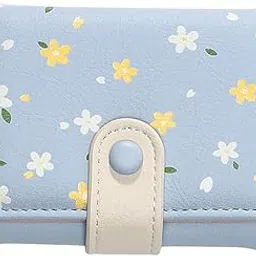 syga Cute Wallet for Girls,Women's with Flower Design Drawstring Buckle Closure, Fashionable Small Coin/Cash Purse (Blue) image 1