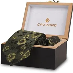 cazzano Men Green Floral Print Tie With Pocket Square Perfect Combo Pack of 2-picture-48
