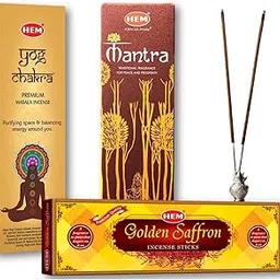 HEM Premium Masala Incense Sticks|Mantra Masala, YOG Chakra, Golden Saffron|Agarbatti for Home Freshness, & Prayer|Pooja Item for Home|Burning Time - 35-40 Minutes|Combo Pack of 3-120 Sticks Each-image-0