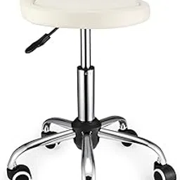 Swivel Rolling Stool with Wheels Height Adjustable Stool Chair Drafting Chair with Low Back White-image-61