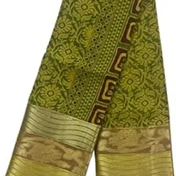 Traditional cotton Silk Saree, Green base and Geometric Multicolor Pattern, Zari Border,-image-98