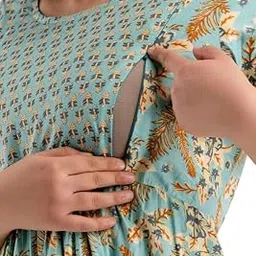 Krishna VASTRAM Women's Cotton Floral Printed Maternity Feeding Kurti with Zipper | Anarkali Kurti Style Maternity Gown & Feeding Dress for Women-picture-48