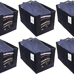 Kuber Industries (Set of 6) Clothes Organiser for Wardrobe - Foldable and Stackable Organizer for Shirt | Garments | Cloth - Storage Container Separator for Closet | Almirah | Shelf | Cupboard (Black)-picture-54