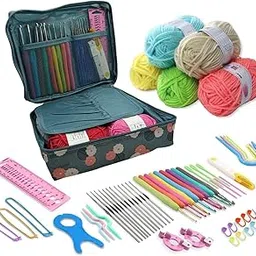 JERN 67 Pcs Crochet Kit, Crochet Kit for Beginners Adults, Travel Crochet Hook Case, with Crochet Hooks, 5 Colour Yarn Balls, Knitting Supplies (Sea Green)-picture-50