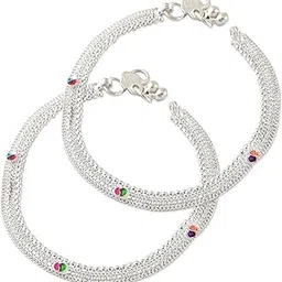 lila Jewellery for All Occassions Traditional White Metal Anklet Payal Pair for Women Girls (1 Pair)-picture-33