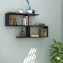 Klaxon Engineered Wood Matt Finish S Shaped Book Shelf, Modern Display Unit for Home Library, Floating Wall Shelf for Living Room, Bedroom, Office, Home Decore DIY Storage Organizer (Black)-picture-31