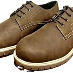 Men's Leather Boots with Memory Foam Cushion | Lightweight, Anti-Slip, Breathable Lace-Up Outdoor Shoes | Stylish & Durable Casual Footwear for Office, Travel and Everyday Wear (Tan)-image-0