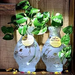 Mithila Handicrafts Glass Vases Flower Pots (Set of 2) for Flowers & Plants | Home Decor, Balcony, Indoor/Outdoor Elegant Printed Designed Vases, Glass Pot (24x15 cm)-image-0