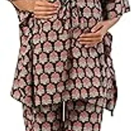 ikk kudi by seerat Jaipuri 100% Cotton Maternity Nursing and Feeding Kaftan Night Suit | Center Nursing Zipper | Pre and Post Pregnancy | Color - Black-picture-17