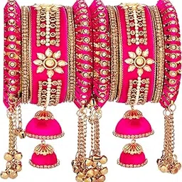 peora Velvet Silk Thread Kundan Studded Chuda Bangles Set Gift for Women-picture-26