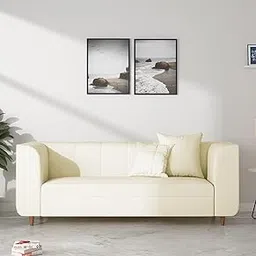 cortex Solid Sal Wood Diya Velvet 3 Seater Sofa Set for Living Room, Warm White Color-image-2