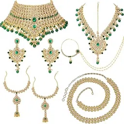 peora American Diamond Studded Traditional Jodha Akbar Bridal Jewellery Set Gift for Women-picture-37