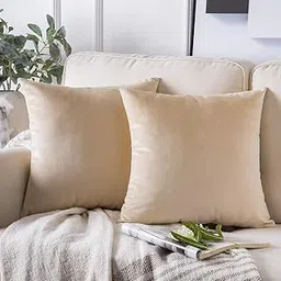 KNOTTING HOME Pack of 5 Velvet Decorative Throw Pillow Covers Soft Solid Square Cushion Cover Pillow Decor, Beige, 16 x 16 inches 40 x 40 cm-image-22