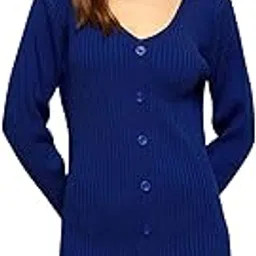 berrylush Women Solid V-Neck Drop-Shoulder Sleeves Front Button-Up Acrylic Straight Hem Knitted Longline Cardigan image 1