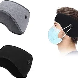 2 PCs Winter Fleece Ear Warmers Headband with Buttons for Facemask - Winter Ear Muffs for Men Women Boys & Girls in Cold Weather, Running Yoga Skiing Riding Bike Ear Cover-image-1