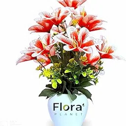 Artificial Lily Flower Pot with 12 Blooming Stems – 34 cm Height | 8 Color Variants | Decorative Faux Plant for Home, Office & Table Décor (RED)-picture-16