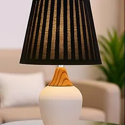 Homesake® Modern Ceramic Table Lamp with Fabric Shade, Minimal Bedside Lamp for Living Room & Bedroom, White Pottery Inspired, Black Frill-picture-13