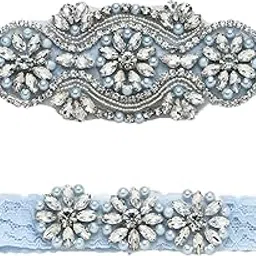 yanstar Wedding Garters for Bride, Lace Bridal Garter Set with Clear Rhinestones Crystal Pearl-picture-31
