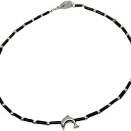 Black Pipe and Silver Bead Anklet with Dolphin for Women-image-0
