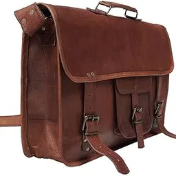 pranjals house Leather Bag Genuine 18 Inch Front Pocket Laptop Briefcase Satchel Messenger Bag for Men-picture-42