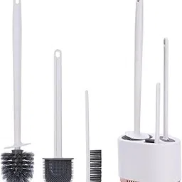 Cheet enterprise 3-in-1 Silicone Toilet Brush Set – Flat Brush + Round PP Bristle + Gap Cleaner, Wall-Mount or Floor Stand, Compact & Hygienic Design, White Toilet Cleaner with Holder – 1 Pack-picture-13