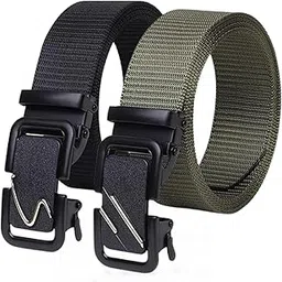 just-style Men’s Formal/Causal Automatic Push Lock Nylon Woven Belt Combo Set for Men QK26-picture-45
