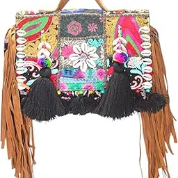 GOZYA Handcrafted Banjara Ethnic vintage Sling Bag Embroidered GWBB061005 Design Fringed with Strap Crossbody bag for Girls & Women-picture-50