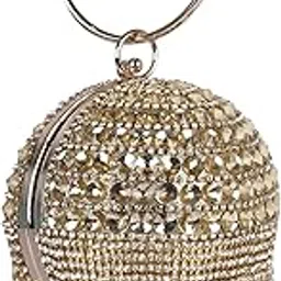 lady quinton Crystal Embellished Spherical Evening Clutch, Gold Chain Strap, Rhinestone Tassel Design-picture-15