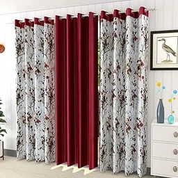 SR Drapes Polyester Vento Printed Curtains for Home Decor, Windows, and Doors (Set of 3 Pcs, Maroon 7 Feet), Washable-picture-30