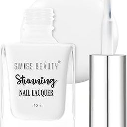 Swiss Beauty Stunning Nail Lacquer | Chip Resistant, Quick drying nail paint | Highly Pigmented with high shine Nail polish | Shade - Glam White, 10gm-picture-12