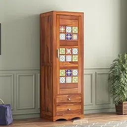 HAVORI FURNITURE Wooden 1 Door Wardrobe Organizer for Storage with 2 Drawer 1 Shelves & Hanging Space - Sheesham Wood Cupboard for Bedroom - Wooden Almirah Organizer for Clothes Storage (Design 43)-picture-13