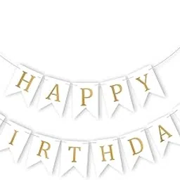 Flyloons Happy Birthday Banner White Color Decoration Items for Boys Girls Kids Baby Men Women | 13 Pcs Happy Birthday Paper Banner | Cardstock Birthday Banner | Reusable Birthday Banner Flag-picture-22