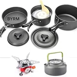 BYRM Camping Cookware Mess Kit with Kettle 1.2l with Gas Stove, Lightweight Hiking Cookware Set with Kettle 1.2l, Nonstick Aluminum Cooking Kit,Outdoor Pot Pan Kettle Mess Kit with Stove-picture-32
