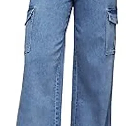 miss chase Women's Wide-Leg High-Rise Regular-Length Stretchable Flared Cargo Style Denim Jeans (MCAW24DEN79-32-350-38, Baby Blue, 38)-picture-16