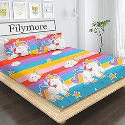 Filymore Unicorn Double Bedsheet Set for Kids Room 240 TC Microfiber Wrinkle Free Soft Hypoallergenic | Cartoon Printed Double Bed Sheet for Standard Bed Size (90x90 Inches)(Multi)-image-90