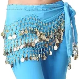 Fancy Steps Women Belly Dance Hip Scarf Belt with Colorful Beads and Sequins Belly Dance Hip Scarf Waistband Belt Skirt with128 Ringy Golden Coins 128 All-picture-22