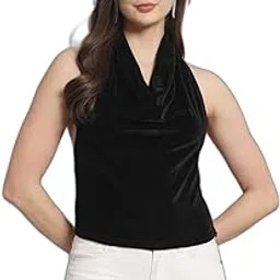 chicava Halter Neck Top for Women | Shiny Velvet Sleeveless Stylish Party Outfit-picture-53
