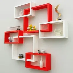 AMAZE SHOPPEE MDF; Wood Wall Decoration Intersecting Floating Shelves,Lacquer;Semi-Glossy Finish,Red ;White-picture-11