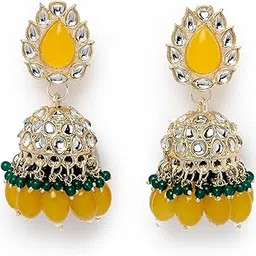 studio sukkhi Indian Traditional Gold Plated With Faux Beaded Yellow Green Kundan Jhumka/Jhumki Earrings For Women And Girls (E105764)-picture-13
