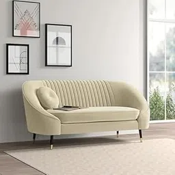 The Sofa Studio - Modern PremiumVelvet Loveseat Sofa Channel Tufted 2 Seater Sofa with Throw Pillows for Living Room, Bedroom, Drawing Room (Biege)-picture-14