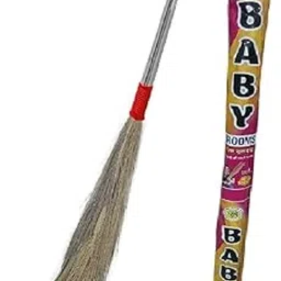 Baby Broom Jhadu 350 Gram Natural Grass Broom Stick for Home Cleaning | Phool Jhadu with 50 cm Long Handle Random Color - Pack of 1-picture-24