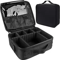 Nylon Fabric Travel Makeup Case with Adjustable Dividers for Women, Girls Makeup Artist Cosmetic Storage Bag (Black, 10 INCH (1 Layer))-picture-19