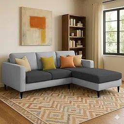 Grayon 3 Seater L Shape Convertible Sofa Set for Living Room, 3 Seater & Ottoman Modular Sectional Couch for Small Space (Black Grey Colour) Fabric-picture-15