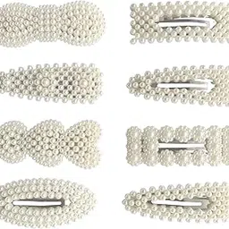 ANNACREATIONS 8 Piece Korean Style Pearl Metal Hair clips, Plastic Pearl Barrettes Hairpin for Women & Girls(White)-picture-39