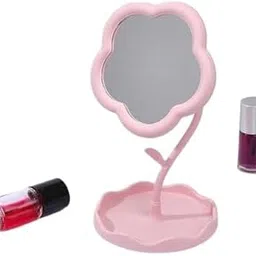 1 PC Flower Makeup Mirror Girl Heart Desktop Desktop Makeup Mirror Women's Dresser Student Dormitory Portable Touch Up Mirror (Pink)-picture-24